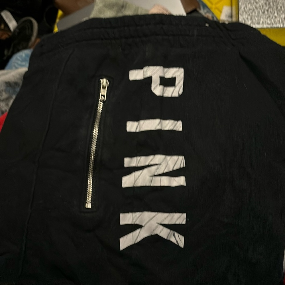 Pink black shorts with zipper pockets